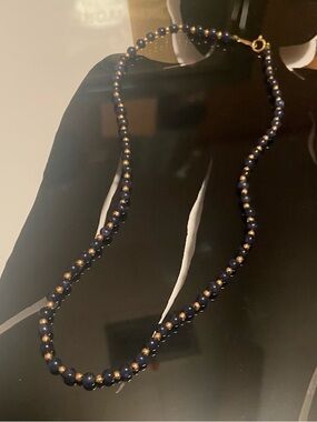 Lapis Blue Beaded Necklace with 14 kt Gold Accents